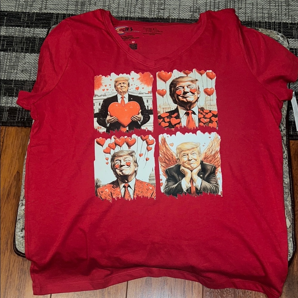 Red Graphic T-Shirt with Heart Design *Trump*